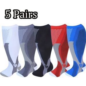 Taajirun - 5 Paar Plus Size Compressiekousen voor Dames en Heren, Comfortabel en Aansluitend, Ideaal voor Lange Vluchten, Sport, Werk, Gym, Hardlopen, Wandelen en Fietsen – Hardloopsokken - Steunkousen (2XL)