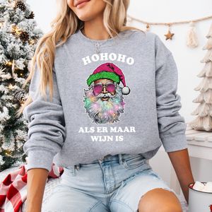 Grijze Kersttrui-Hohoho Als er maar wijn is- maat L- Foute kersttrui- kerstmis- kerstborrel.