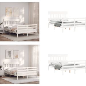 vidaXL Bedframe met hoofdbord massief hout wit 140x200 cm - Bedframe - Bedframes - Bed - Tweepersoonsbed