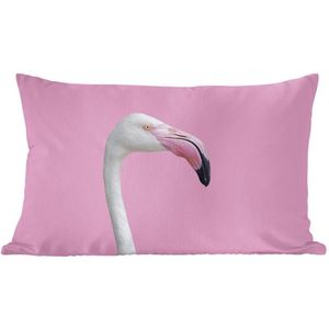 Sierkussens - Kussen - portet witte flamingo - 50x30 cm - Kussen van katoen