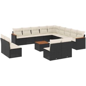 vidaXL - 14-delige - Loungeset - met - kussens - poly - rattan - zwart