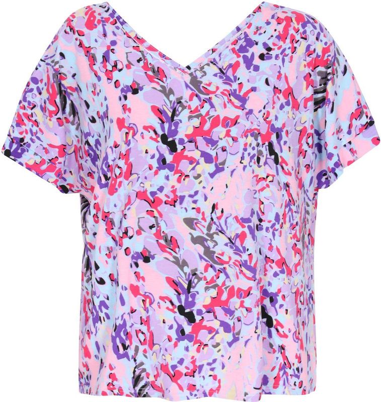 usha - Blouse - Floral Print - Loose Fit - V-hals - Korte Mouwen - Fashion Look Collection