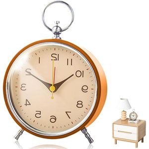 Retro Wekker - Analoog geruisloos zonder tikken - Oranje wekker met nachtlampje - Batterijen - Slaapkamer en woonkamer - Kinderen