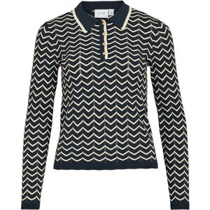 Vila Trui Viellora Polo Pointelle Knit To 14111956 Navy Blazer/birch Dames Maat - S