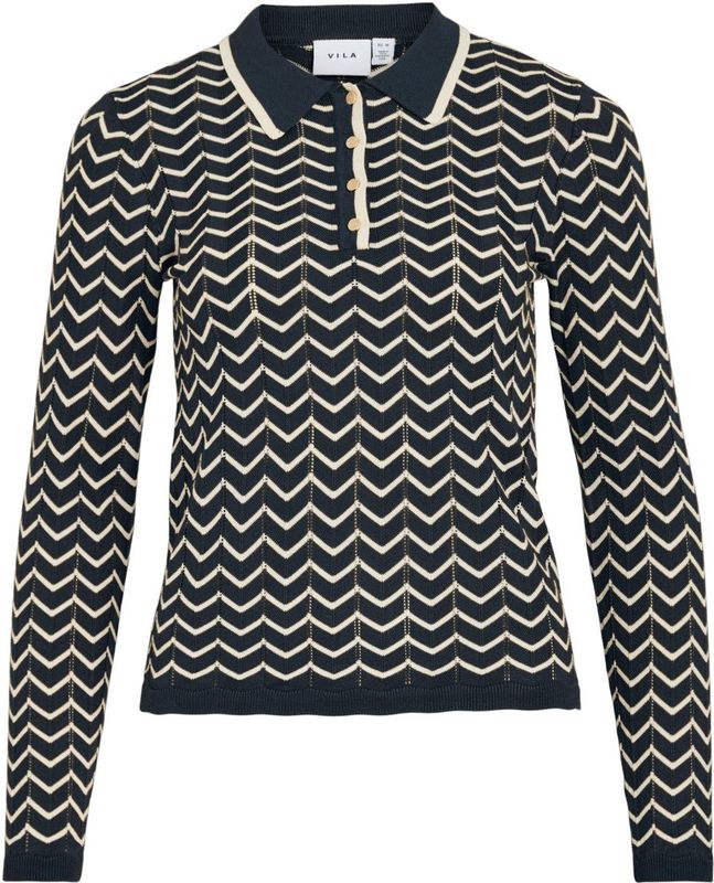 Vila Trui Viellora Polo Pointelle Knit To 14111956 Navy Blazer/birch Dames Maat - S
