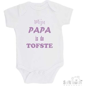 100% katoenen Romper ""Mijn Papa is de TOFSTE"" Vader Vaderdag Meisjes Katoen Wit/lila Maat 56/62