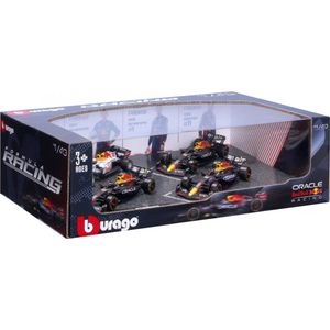 Bburago Red Bull Racing F1 Seizoen 2023 - 4 modelauto's in geschenkverpakking - Max Verstappen RB19, RB18, RB16B - Perez RB19 - Schaalmodel 1:43