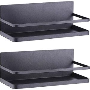 2 Pack Magnetisch Kruidenrek Sterke Magnetische Plank Perfecte Ruimtebesparing voor Kleine Keuken/Appartement Prachtige Metalen Kast voor het Opbergen van Kruiden Potten(Zwart)