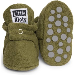 Little Riots - babyslofjes - antislip - fleece stepper - olijf groen - slofjes voor je baby, dreumes en peuter voor jongens en meisjes - 18-24 Maanden (14cm) - schoenmaat 22-23