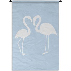 Wandkleed FlamingoKerst illustraties - Witte silhouetten van flamingo's op een lichtblauwe achtergrond Wandkleed katoen 120x180 cm - Wandtapijt met foto XXL / Groot formaat!