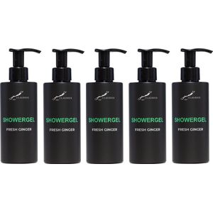 Showergel Fresh Ginger 300 ml - met pomp - zwarte fles - set van 5 stuks - Douchegel - Voordeelverpakking
