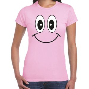 Bellatio Decorations Verkleed T-shirt voor dames - smiley - licht roze - carnaval - feestkleding M