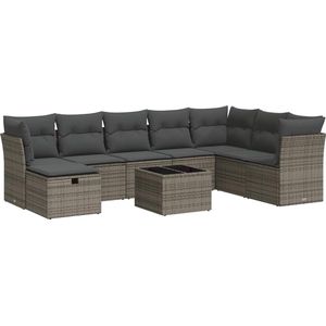 vidaXL - 9-delige - Loungeset - met - kussens - poly - rattan - grijs