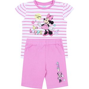 Wit met roze gestreepte meisjesset: Minnie Mouse Disney T-shirt + korte broek
