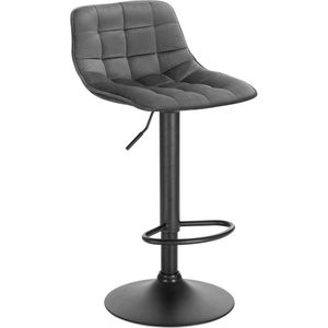 Barkrukken Nia Velvet - Met rugleuning - Donkergrijs - Set van 2 - Keuken - Barstoelen ergonomisch - Verstelbaar in hoogte - Zithoogte 60-82cm