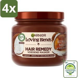 Garnier - Loving Blends - Haarmasker - Kokosmelk & Macadamia - Normaal tot Droog Haar - 340 ml - Voordeelverpakking - 4 stuks - Haar masker - Kokosmelk masker