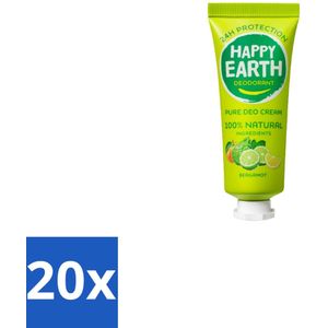 Happy Earth – Deodorant Cream – 100% Natuurlijk Bergamot – 40 ml - Bulkverpakking - 20 stuks