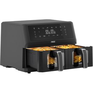 Princess Double Basket Airfryer 182276 - Dubbele Airfryer - 11 liter - 2 manden x 5,5liter - XXXL - Kijkvenster - 8 programma's - 2400W - PFas vrij - Touchscreen - Zwart - Sync functie