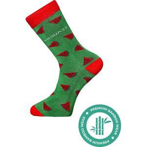 SQQUADD® Bamboe Sokken Dames en Heren - Unisex - Maat 47-50 - Naadloos en Duurzaam - Tegen Zweetvoeten - Bamboo - Groen/Rood