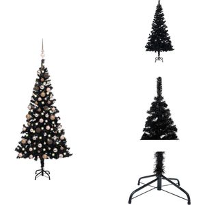 vidaXL Kunstkerstboom Zwart 180 cm - LED-verlichting - Inclusief Kerstballen en Piek - Decoratieve kerstboom