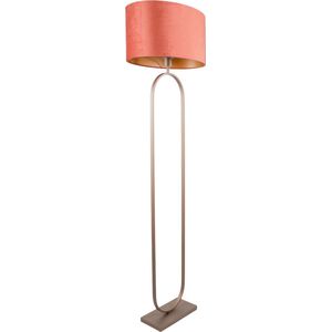 Vloerlamp Verona met ovale velours kap | 1 lichts | roestkleurig / koper velours | rusty on gold / goud / brons / bruin | metaal / stof | Ø 50 cm | 162 cm hoog | staande lamp | modern / sfeervol / tijdloos design