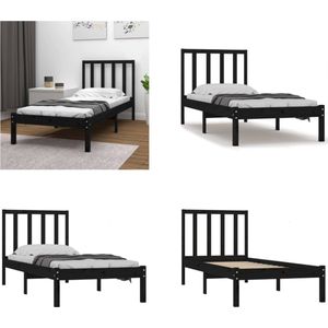 vidaXL Bedframe massief grenenhout zwart 90x190 cm 3FT Single - Bedframe - Bedframes - Bed - Bedbodem