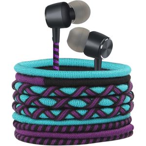 Gevlochten hoofdtelefoon met kabel en microfoon - In-ear met krachtige bas en volumeregeling