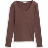 TOM TAILOR DENIM - Shirt - Bruin - Lange Mouw - Normale Pasvorm