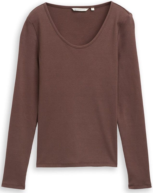 TOM TAILOR DENIM - Shirt - Bruin - Lange Mouw - Normale Pasvorm