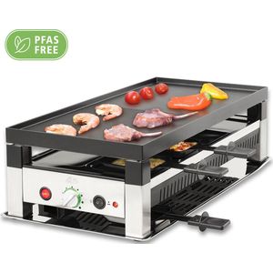 Solis 5 in 1 Table Grill 791 Gourmetstel 8 Personen - Raclette Gourmet Set - Bakplaat Gourmetten - Zilver/Zwart