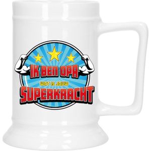 Bellatio Decoration Cadeau Bierpul voor opa - blauw - super opa - keramiek - 530 ml
