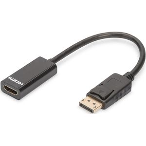 Digitus DB-340400-001-S DisplayPort / HDMI Adapter [1x DisplayPort stekker - 1x HDMI-bus] Zwart Rond, Afgeschermd (dubb