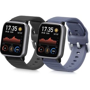 kwmobile 2x horlogebandjes geschikt voor Willful Fitnesstracker / Smartwatch bandje - Smartwatch bandjes van TPU - Activity tracker horloge band in zwart / grijs