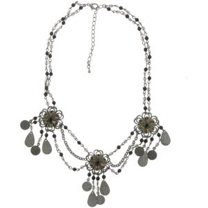Behave Ketting - dames - bloemen - zilver kleur - zwart - zaadjes - hangers - 40 cm