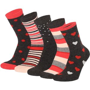 Apollo - Kindersokken - Zwart/Rood - 5-pack - Comfortabele Sokken voor Jongens