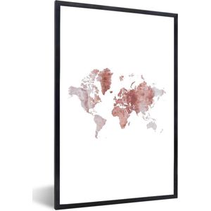 Fotolijst incl. Poster - Wereldkaart - Steen - Rood - Wit - 80x120 cm - Posterlijst