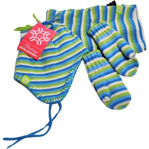 Starling Kinder Winterset groen/wit/blauw gestreept