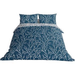 Mako satijnen beddengoedset omkeerbaar 220 draaddichtheid 100% katoen donkerblauw-grijs 3-delig dekbedovertrek - luxueus en zijdezacht - met ritssluiting - 240 x 220 cm - 2 kussenslopen dekbedovertrek 240 x 220 katoenen