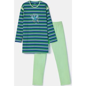 Woody, damespyjama blauw-groen streep - Small