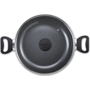 Brabantia INDU+ Hapjespan - Ø 28 cm -met deksel -Keramische antiaanbaklaag - Inductie - 100% PFAS vrij - Grijs