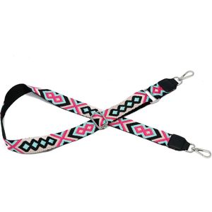Smalle tassenband met print - grafisch - roze/blauw/zwart - 3,8 cm breed - 135 cm lang - SIT0333 - schouderband voor tas - STUDIO Ivana