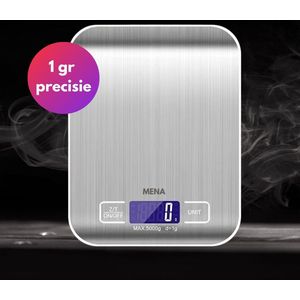 MENA Essentials - Keukenweegschaal - Digitaal - 1 gr tot 10 kilo - Precisie - Tarra functie - Zilver