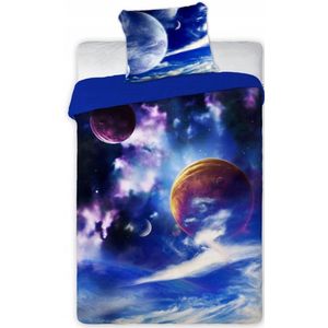 Katoenen Kinderbeddengoed 160x200cm Ruimte Print met Kussensloop 70x80cm