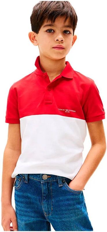 Tommy Hilfiger Colourblock Mini Cropped Korte Mouw Poloshirt Rood 8 Years Jongens