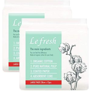 Biologisch katoenen maandverband voor dames - Grote menstruatiekussens met vleugels 11 inch (28 cm) - Pack van 2