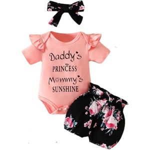 3-delige baby meisjes kledingset met jurk, shorts en body (3-24 maanden)