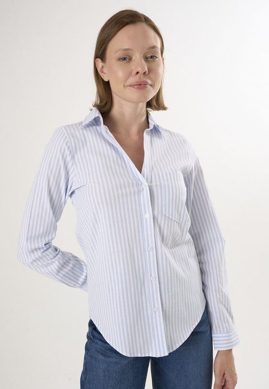 Felix Hardy - Gestreepte Overhemd - Blauw - 97% Katoen - Dames