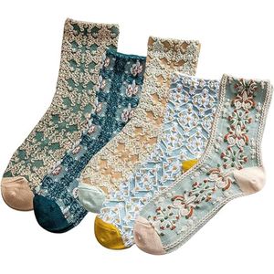 Daity 5 paar - Sokken - Sokken dames - antislip sokken - vloersokken - puur katoenen sokken- yogaoefeningsokken - one size fits all （18*8*6）