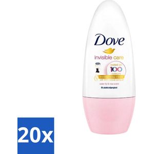 20 x Dove Invisible Touch - Floral Care - Deodorant Roll-on - Waterlelie & Roos - 50 ml - Dove Deodorant Roll-on - Anti-transpirant - Bloemige Geur - Waterlelie En Roos - Witte Strepen Voorkomen