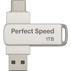 Usb stick 1 tb - Perfect Speed - Zilver - Dual Port - USB 3.2 - USB C - Hoge snelheid - 3 jaar garantie